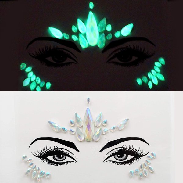 fluorescent face gems makeup glow in the dark face jewels festival rhinestone pastie fluorescence crystals body tattoo stickers forehead jewelry Team Bride (tp344 flower)