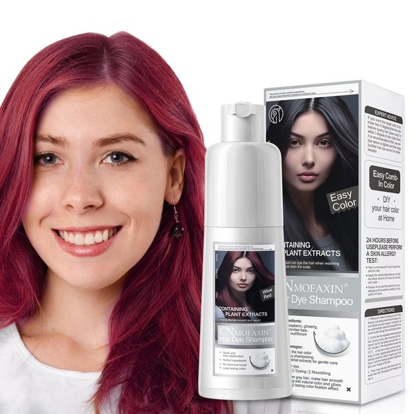 CNMOFAXIN Red Hair Dye Shampoo 3 in 1 For Men and Women, Long Lasting Red Hair Shampoo for Gray Hair Coverage, Natural Plant Instant Hair Coloring Shampoo (Wine Red)