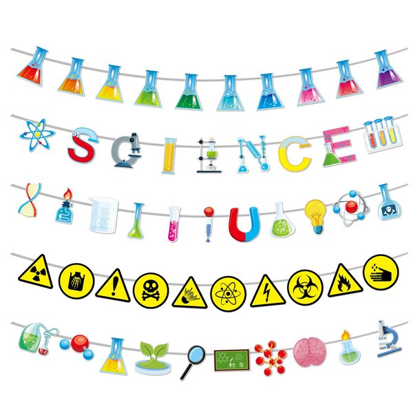 gisgfim 5 Pieces Science Banners Science Classroom Decor Science Chemistry Lab Banner Party Decorations Science Garland Hanging Ornaments for Home School Classroom Scientist Birthday Party Supplies
