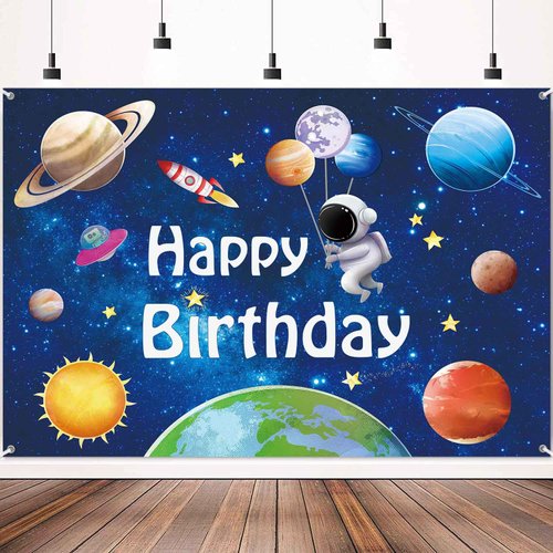 LDWLYW Space Birthday Backdrop Outer Space Happy Birthday Banner Backdrop for Boys Kids Planet Astronaut Space Theme Photo Background Space Birthday Decorations Party Supplies 5x3ft