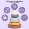 Mini Tudou 6 PCS Baby Girl Toy Stacking & Nesting Toys, Soft Stacking Blocks Ring Stacker, Baby Sensory Teethers Toys w/Letter, Animal and Shape, Early Learning Toys for Babies Toddlers Kids 6 Months