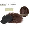 Qlenkay Newsboy Cap with Bob Hair Extensions Black Hat Wig 8 Panel Visor Beret Attached Synthetic 14'' Short Curly Wavy Hairpiece for Woman Medium Brown