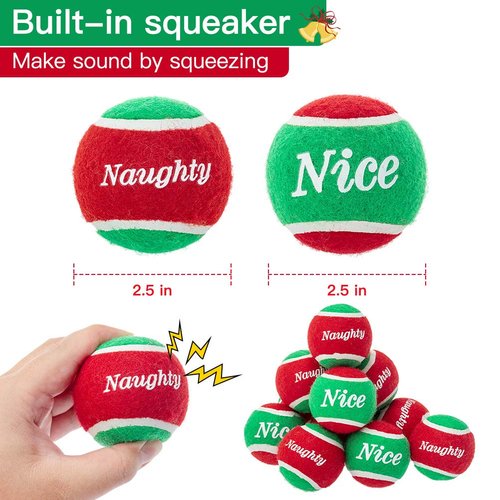 PUPTECK Squeaky Tennis Balls for Dogs - Christmas Dog Rubber Ball Toys 12 Pack, Interactive Dog Training Bounce Toys for Holiday, 2.5 inches