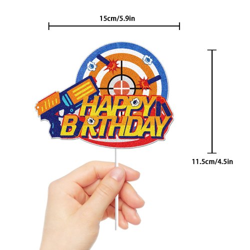 Dart War Happy Birthday Cake Topper Gun Target Bullet Dart War Cake Decoration Gun Shooting Themed Birthday Party Supplies for Boys Girls Kids