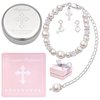 Tryuunion Baptism Bracelet in Sterling Silver and Cultured Pearls for Baby Girls, Comes with a Unique Silver-plated Jewelry Keepsake Box, Christening and Baptism Gifts For Girl,Includes 3 Charms