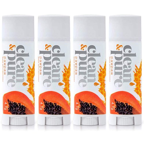 Clean & Pure Lip Balm 4-Pack (Pawpaw) | Lip Care Set With 100% All Natural Beeswax and Vitamin E Oil | Flavored Lip Balm for Dry, Chapped Lips | Made in Australia…