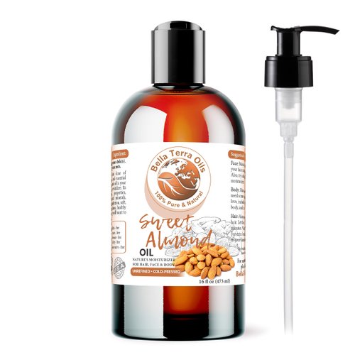 Bella Terra Oils - Organic Sweet Almond Oil 16oz - Purity Meets Luxury with Almond’s Vitamin B & Minerals, Cold-Pressed Elixir for Mesmerizing Skin