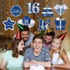 Blue Silver 16th Birthday Hanging Swirls Decorations for Boys, 16Pcs Happy 16 Year Old Birthday Foil Swirl Party Supplies, Sixteen Birthday Ceiling Hanging Decor
