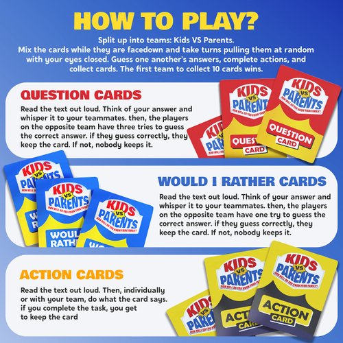 Kids VS Parents - Family Game for Kids 4-12 | Games for Family Game Night | Fun Kids Card Games with 200 Conversation Starter Cards for 10-90 Minutes Play Time