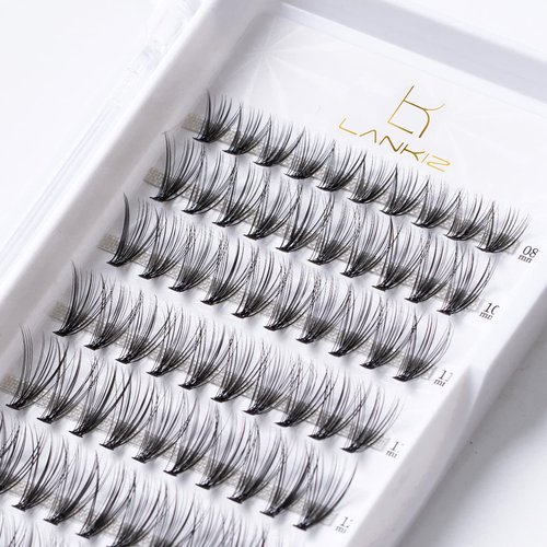 LANKIZ Individual Lashes Natural Cluster Lashes 20 Roots C Curl 0.07mm Thickness 8-14mm Mix Faux Mink DIY Individual Eyelashes (Cluster-26)
