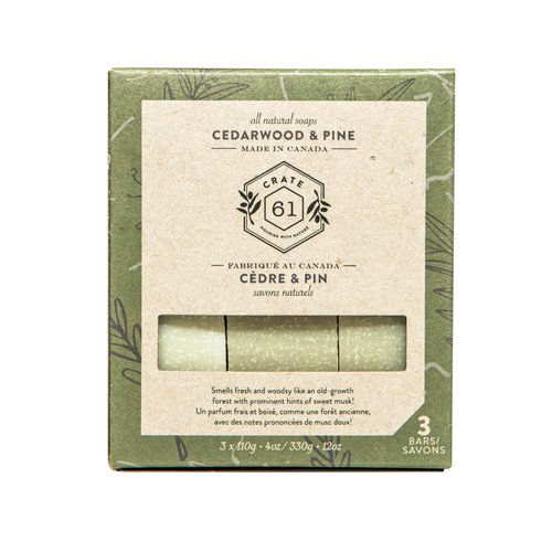 Crate 61, Handmade Vegan Natural Bar Soap Cold Pressed For Face And Body, With Premium Essential Oils, Eucalyptus & Peppermint For Men And Women 3 Pack (Cedarwood Pine)