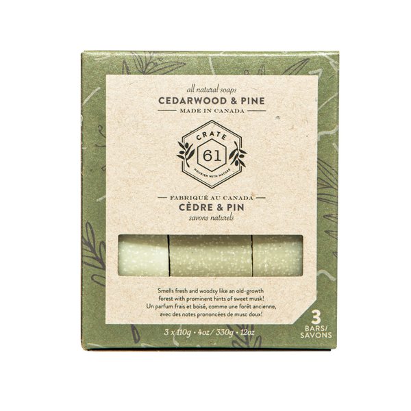 Crate 61, Handmade Vegan Natural Bar Soap Cold Pressed For Face And Body, With Premium Essential Oils, Eucalyptus & Peppermint For Men And Women 3 Pack (Cedarwood Pine)