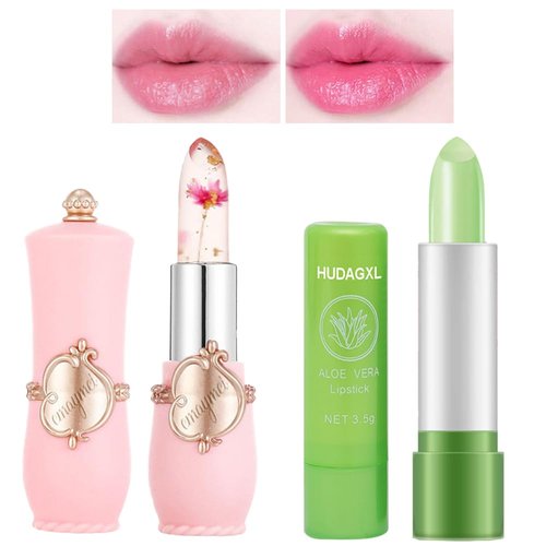 Crystal Flower Jelly Lip Balm, Aloe Vera Color Changing Lipsticks,Lasting Nutritious Natural Moisturizing gentle colorless Lipstick Lip Gloss 2pcs (Rose Flowers)