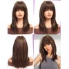 Getshow Dark Brown Wigs for Women layered Straight Wig with Bangs Natural Synthetic Hair