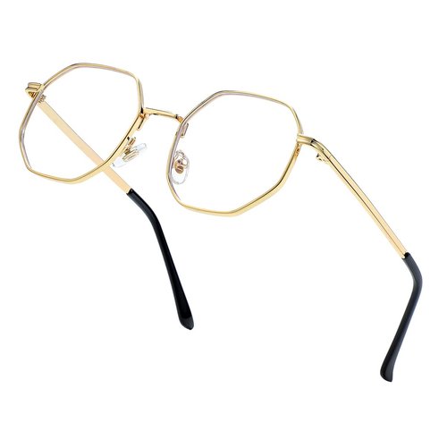 JOVAKIT Polygon Blue Light Blocking Glasses for Women Men Vintage Octagon Square Non-prescription Metal Eyeglasses (Gold)