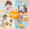 Water Table Toys for Toddlers 1-3, 16PCS Bath Toys for Babies 6-12 Months wtih Floating Boats, Stacking Cups, Shark Water Can & Marine Animal Silicone Toys, Pool Beach Toys Idea Gift for Boys Girls