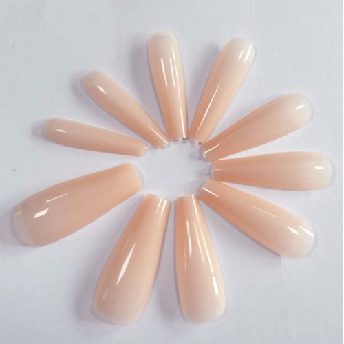 LuckForever 500pc Painted Coffin Press on Nails Full Cover Beige Nude False Nails Ballerina Shaped Acrylic Nail Tips Women Teen Girls Decor for Salon and Home DIY (Nude)