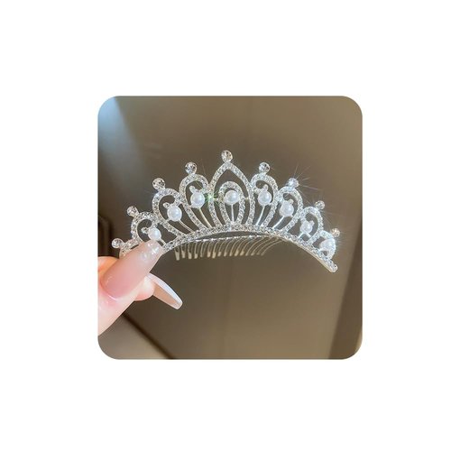 Chargances Princess Tiara Crystal Crown Headband Mini Silver Pearl Rhinestone Crown with Combs Elegant Bridal Wedding Headbands Prom Birthday Party Hair Accessories for Women(Style 3)