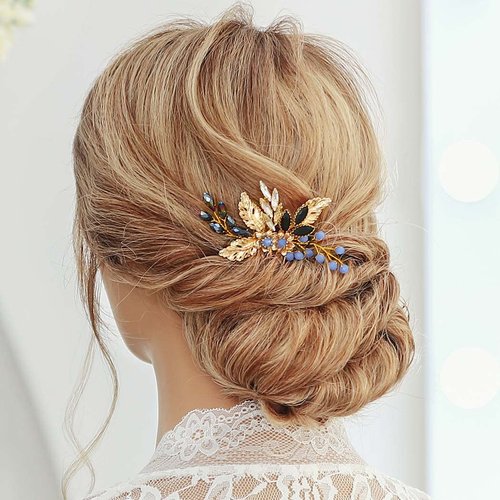 EASEDAILY Leaf Bridal Hair Comb Gold Crystal Hair Pieces Bead Wedding Hair Accessories for Brides and Women
