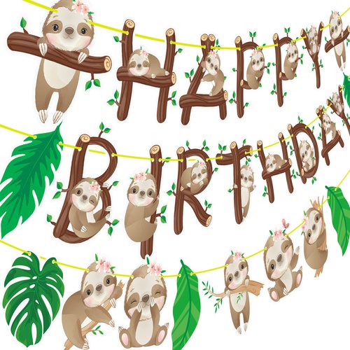 Sloth Birthday Party Decoration Cute Sloth Pattern Happy Birthday Banner Garland for Sloth Theme Birthday Baby Shower Party Supplies