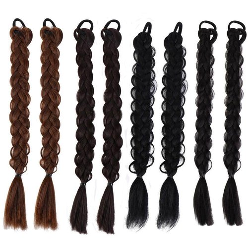 Synthetic Braided Ponytails 4Pairs Braided Ponytails Hair Extensions Women Wig Twist Braids with Elastic Hair Band Natural Fluffy Synthetic Fake Hair