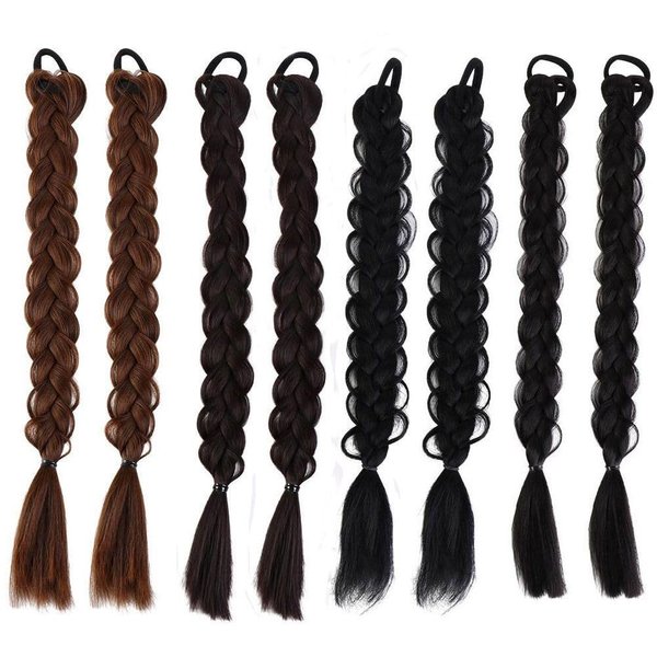 Synthetic Braided Ponytails 4Pairs Braided Ponytails Hair Extensions Women Wig Twist Braids with Elastic Hair Band Natural Fluffy Synthetic Fake Hair