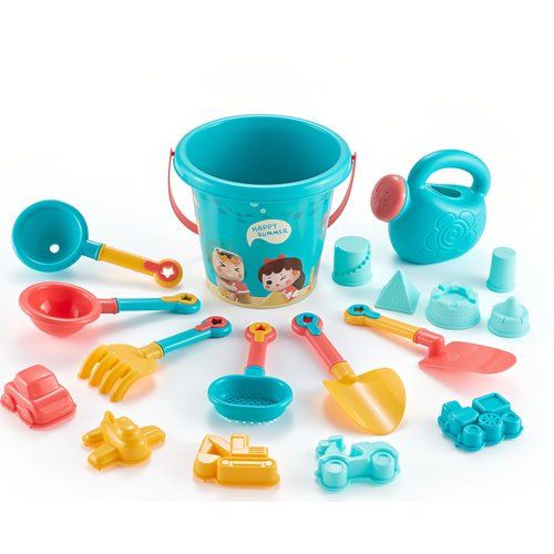 HIHNKICH Beach Toys for Kids 18Pcs Sand Toys Including Sand Buckets with Sifter, Watering Can, Hand Tools, Sand Molds & Mesh Beach Toy Bag - Sandbox Toys for Toddlers Boys Girls