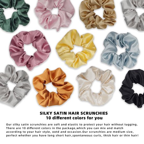 10 Packs Hair Ties Silky Satin Scrunchies for Women Girls Hair Elastic Bands Ponytail Holder Soft Hair Accessories