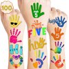 Hi Five Temporary Tattoos Five 5th Birthday Party Decorations Favors Supplies Themed Cute Stickers 10 Sheets 100 PCS Gifts for Baby Girls Boys Class School Carnival