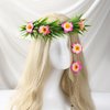 KorViSHOW Hawaiian Flower Crown Headband - 3 Pcs Hawaiian Plumeria Flower Hair Clips Pink Tropical Floral Headpiece Luau Accessories for Women Girls Beach Pool Party Decorations Favors Supplies