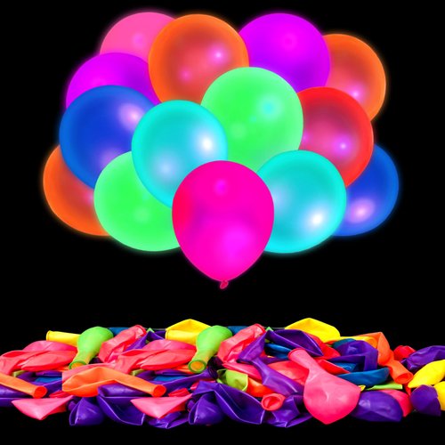 LovesTown 110PCS Glow Balloons Bulk, UV Neon Balloons Neon 12" Glow in the Dark Balloons Party Balloons for Birthday Wedding Glow Party Supplies