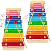 2 Pcs Wooden Xylophone for Kids,Xylophone Educational Musical Toy with 2 Child Mallets 8 Diatonic Keys,Xylophone Wooden Instruments Toys for Toddlers