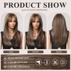 EMMOR Brown Wigs for Women,Long Layered Wigs with Curtain Bangs Heat Resistant Synthetic Fibre Wigs(Brown with Grey Highlight)