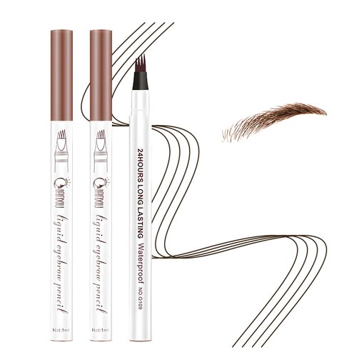 2PCS Magic Eyebrow Pencil, 2024 New 3D Microblading Waterproof Eyebrow Pencil, Natural Makeup Fine Stroke Magic Eyebrow Pencil with 4 Micro-Fork Tip for Women (Light Brown)