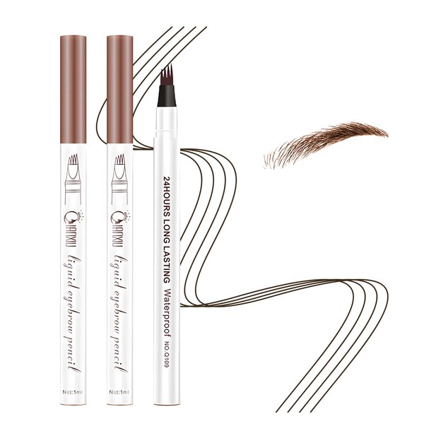 2PCS Magic Eyebrow Pencil, 2024 New 3D Microblading Waterproof Eyebrow Pencil, Natural Makeup Fine Stroke Magic Eyebrow Pencil with 4 Micro-Fork Tip for Women (Light Brown)