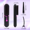 Equivira Cordless Hair Straightener, Hair Straightener Brush with USB Charging Cable & 6pcs Hair Clips, Wireless Hair Straightening (Black)