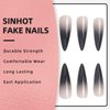 SINHOT Stiletto Press on Nails Extra Long Fake Nails with Glue Glossy False Nails with Black Gradient Designs Full Cover Almond Acrylic Nails 24pcs