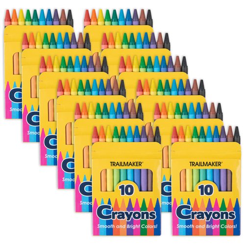 Trail maker 12 Pack Bulk Crayons | Washable Beeswax Bright Color Crayons Bulk Individual Packs, 10 Per Box, 12 Boxes Bundle Art Set Crayons for Kids, Classrooms, Restaurants