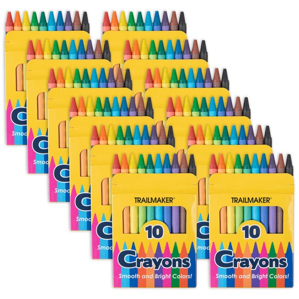 Trail maker 12 Pack Bulk Crayons | Washable Beeswax Bright Color Crayons Bulk Individual Packs, 10 Per Box, 12 Boxes Bundle Art Set Crayons for Kids, Classrooms, Restaurants