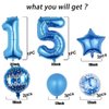 Balloons, 11 pcs Foil Balloons 15 Year Old for 15th Birthday Party Supplies Decoration， Confetti Balloon Kids Party Balloons Birthday Party Supplies 15 Years Old Birthday Balloon for Kids (15th, Blue)