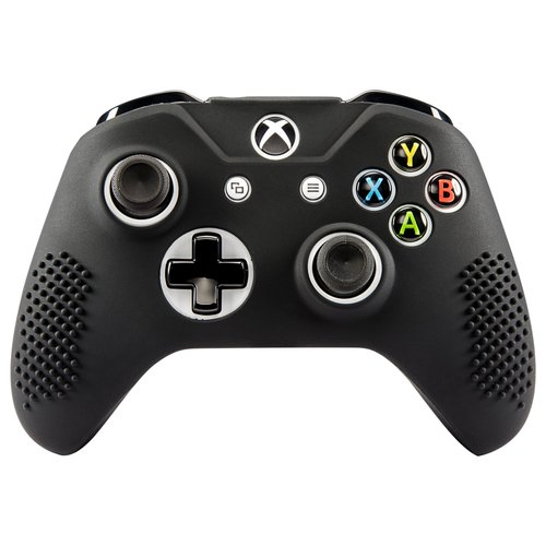 eXtremeRate Soft Anti-Slip Silicone Controller Cover Skins Thumb Grips Caps Protective Case for Xbox One X S Controller - Black