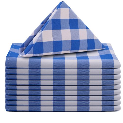 Your Chair Covers Cloth Polyester Napkins, 20 x 20 Inch, Washable Dinner Fabric Linen Napkins with Hemmed Edges for Restaurant, Wedding and Holiday Pack of 10 (Checkered Royal Blue)
