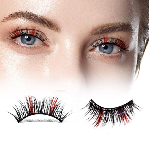 AJEAJE Christmas False Eyelashes,Self Adhesive Soft Natural Eyelashes,Handmade Fluffy Cat Eye Lashes 2 Pairs Red