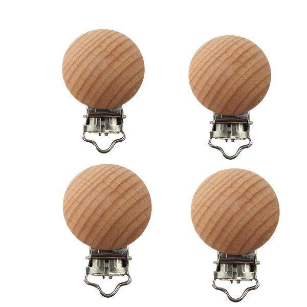 5pcs Natural Beech Wood Pacifier Clips Teething Grasping Toy Suspender Clips Charm Antique DIY Wooden Pacifier Chain Accessory (3cm/5pcs)