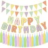 Macaron Happy Birthday Banner Pastel Birthday Party Decorations Happy Birthday Banner Triangle Flags with Paper Tassel Garland for Women Girls Party Supplies