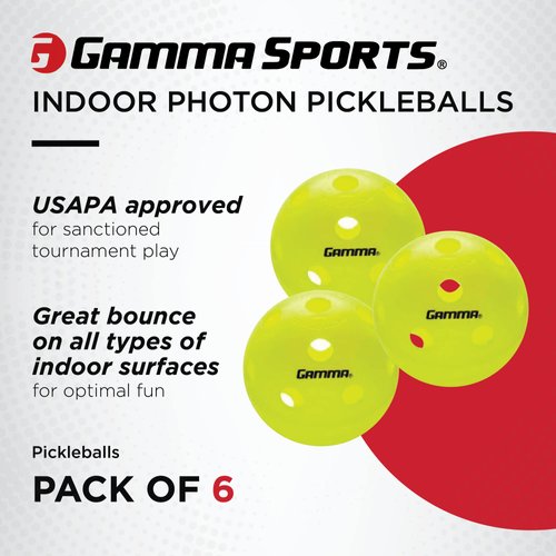 Gamma Photon Indoor Pickleballs Pack of 6, USAPA Approved, High-Visibility, Durable and Ultra-Balanced