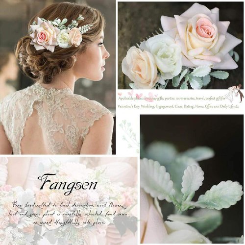 Fangsen Silver Wedding Rose Flower Hair Comb Bridal Floral Hair Headpiece for Brides and Bridesmaids (Pink)