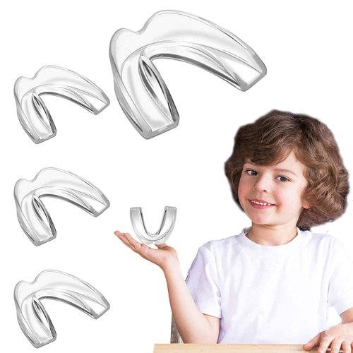 Kids Mouth Guard for Teeth Grinding, Pack of 4 Bite Guards + Dental Guard Case, Eliminate Clenching Bruxism, Teeth Whitening Tray & Sports, Child Moldable Bite Guards(5-10 Years Old Kids)