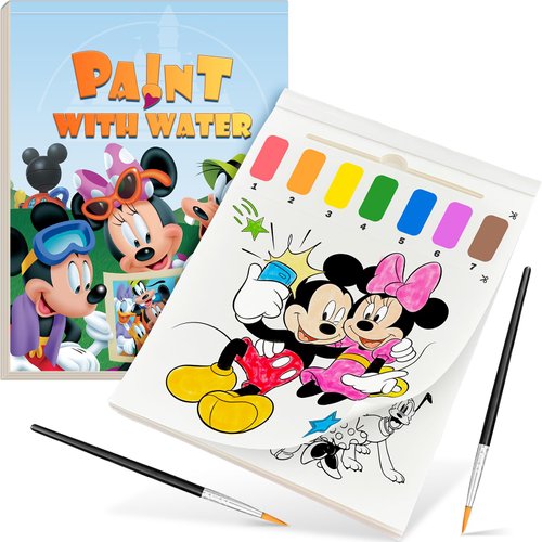 Paint with Water Coloring Book for Kids, 3 in 1 Watercolor Painting Books Kit for Kids Ages 4 5 6 7 8, Cute Cartoon Character Water Color Paint Set Art Craft Gift for Drawing with 2 Brushes