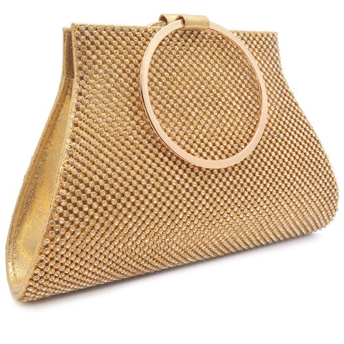 MOSSMON Crystal Clutch Purses Bride and Bridesmaid Handbag Elegant Wristlet Evening Bag for Women Gold